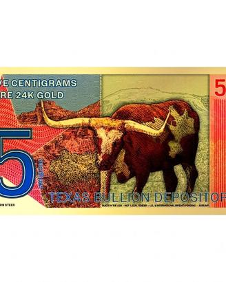Banconota da 5 centigrammi in oro puro Texas