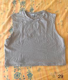 Top crop smanicato Zara grigio-tortora - Taglia XL