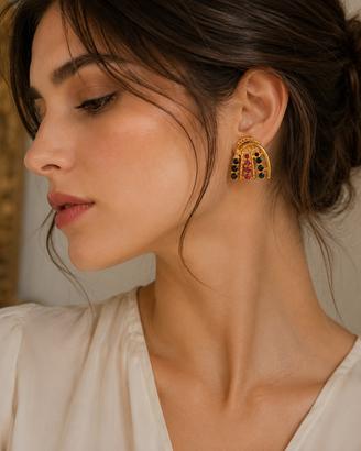Orecchini vintage dorati con cristalli multicolor