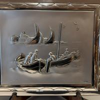 Quadro Argento Ottaviani - pescatori e barche