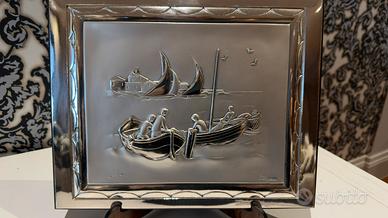 Quadro Argento Ottaviani - pescatori e barche