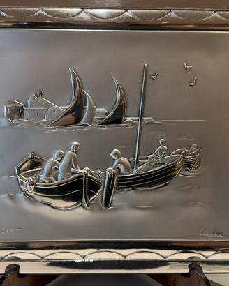 Quadro Argento Ottaviani - pescatori e barche