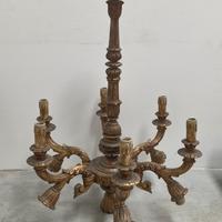 Grande lampadario antico legno scolpito e dorato