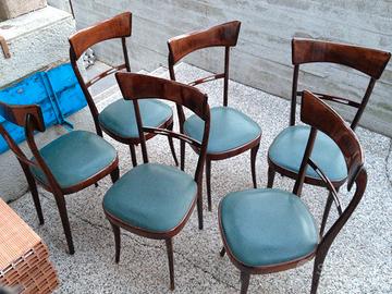 6 sedie legno imbottite anni 60 