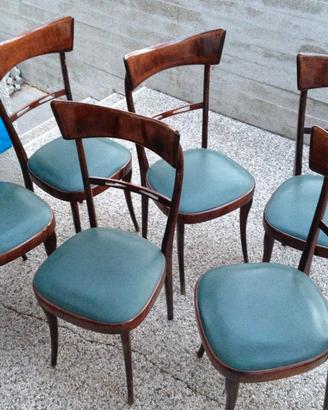 6 sedie legno imbottite anni 60 
