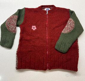 Maglione a maglia rosso bambina natale con zip