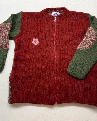 Maglione a maglia rosso bambina natale con zip