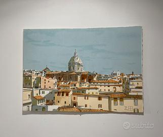 Serigrafia Aldo Riso Prova d’autore -Tetti di Roma