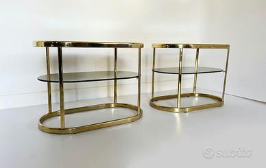Set tavolini/comodini Vintage 1970 ottone e vetro