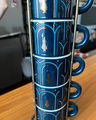 Set 6 tazzine Bialetti blu con supporto in metallo