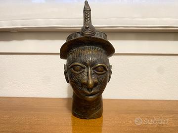Testa metallo Benin Arte Africana scultura etnica