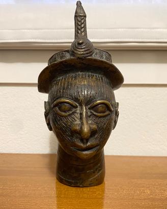 Testa metallo Benin Arte Africana scultura etnica