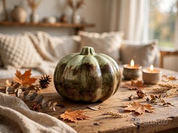 Zucca Ceramica Fatta a Mano 10x8cm Verde Marrone