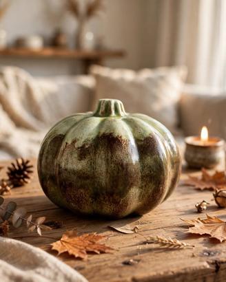 Zucca Ceramica Fatta a Mano 10x8cm Verde Marrone