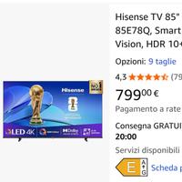 Smart Tv 85” HiSense 4k
