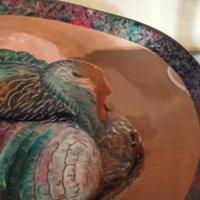 Grande piatto in vetro dipinto vintage 