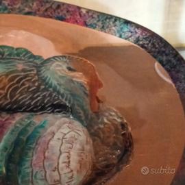 Grande piatto in vetro dipinto vintage 