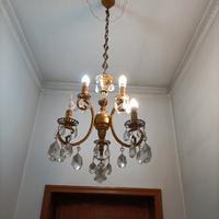 Tre lampadari dorati cristalli Boemia