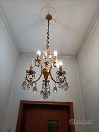 Tre lampadari dorati cristalli Boemia