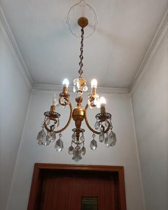 Tre lampadari dorati cristalli Boemia