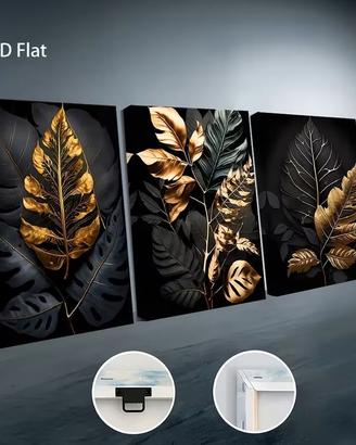 3 QUADRI Stampe Tele CANVAS Poster Foglie Fiori