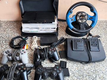 PlayStation 2 con 4 joystick e volante con pedalie
