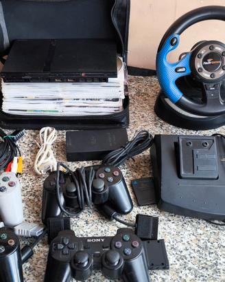 PlayStation 2 con 4 joystick e volante con pedalie
