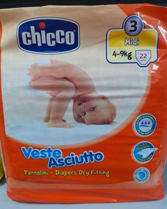 Pannolini chicco 3 midi 4-9kg 22pezzi per pacco