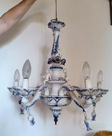 Lampadario ceramica stile Capodimonte 5 bracci 