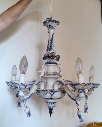 Lampadario ceramica stile Capodimonte 5 bracci 