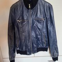 Giacca di pelle blu stile bomber uomo Exibit tg S