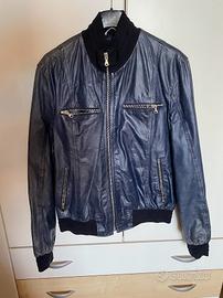 Giacca di pelle blu stile bomber uomo Exibit tg S