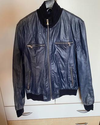 Giacca di pelle blu stile bomber uomo Exibit tg S