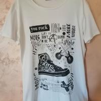 T-shirt bianca uomo con stampa musicale.