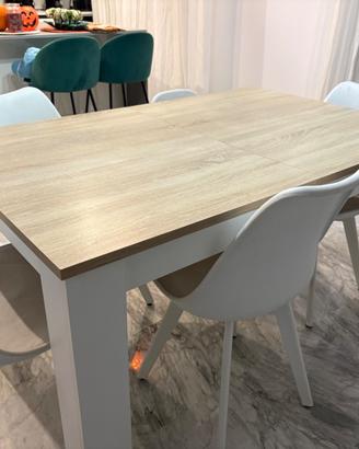 Tavolo in laminato legno e bianco 140cm allungabil