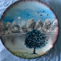 Paesaggio invernale-piatto dipinto a mano