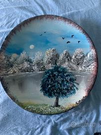 Paesaggio invernale-piatto dipinto a mano