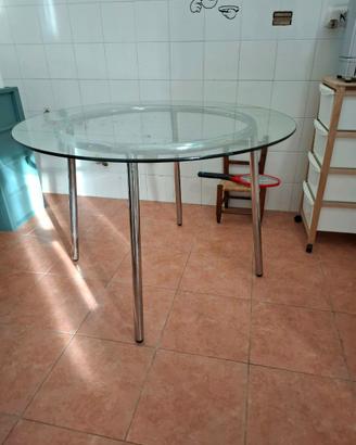 Tavolo rotondo piano in cristallo gambe in acciaio