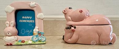 Set scatola cornice portafoto ceramica pink