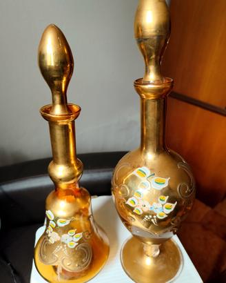 decanter vintage in vetro dorato di Murano