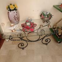 tavolino in ferro battuto completo di vetro 