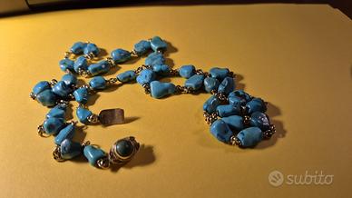 Collana in oro 18 Kt con pietre turchese naturali
