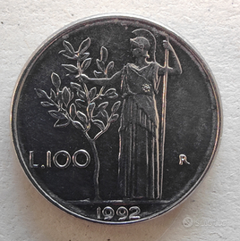 Moneta 100 lire minerva piccole anno 1992 con erro