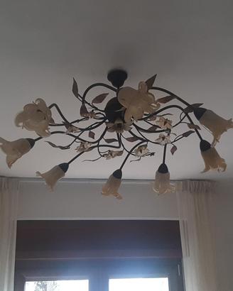 Lampadario Floreale  a 8 Luci in Ferro Battuto
