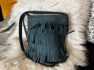 Borsa Benetton originale tracolla blu con frange