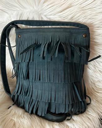 Borsa Benetton originale tracolla blu con frange