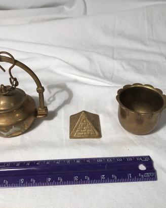 Tris Ottone Lampada Piramide Portacandele Vintage