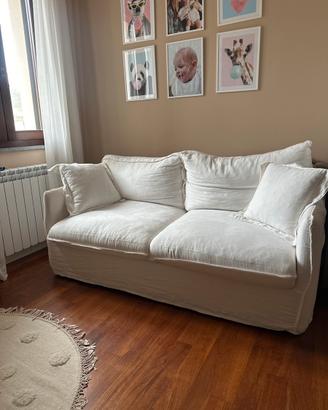 Divano letto matrimoniale in lino bianco