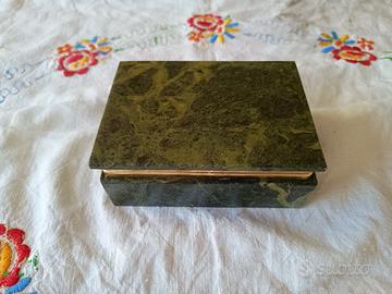 Portagioie Vintage Marmo Verde Serpentino e Ottone