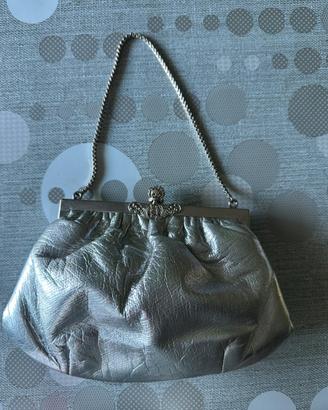 Pochette argento , in pelle, vintage, anni 50